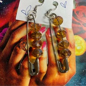 Earrings, Safety Pin Glam Punk Princess Dangling